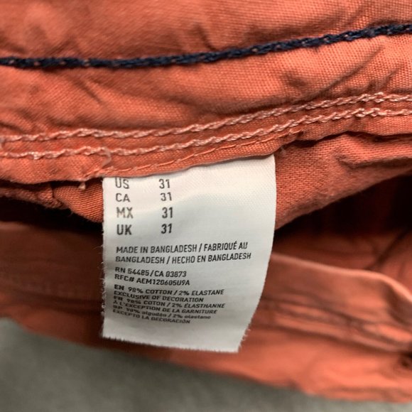 American Eagle Extreme Flex Shorts Mens 31 x 9 Washed Red Slim Chino Distressed - Picture 7 of 11